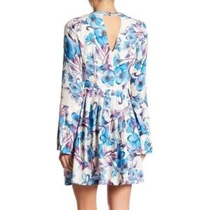 Free People Floral Blue and Purple Regan a line pockets dress Women's size 4